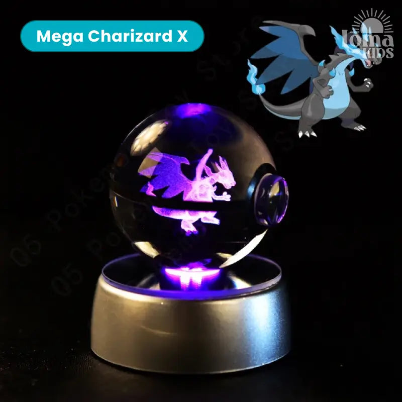 Pokébola de cristal 3D com LED Pokémon