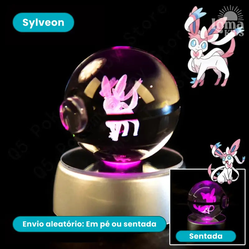 Pokébola de cristal 3D com LED Pokémon