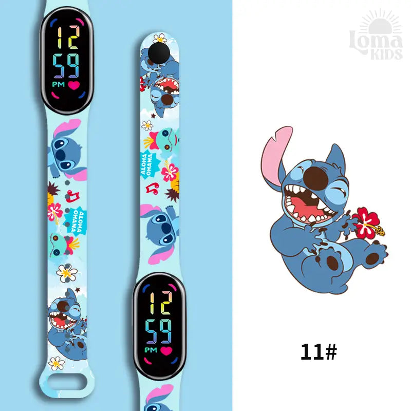 Relógio Infantil Digital Stitch - Disney - LED Luminoso e impermeável - Presente de Aniversário Infantil