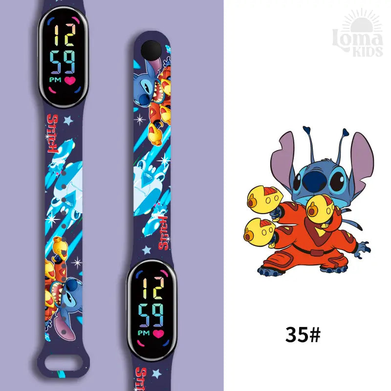 Relógio Infantil Digital Stitch - Disney - LED Luminoso e impermeável - Presente de Aniversário Infantil